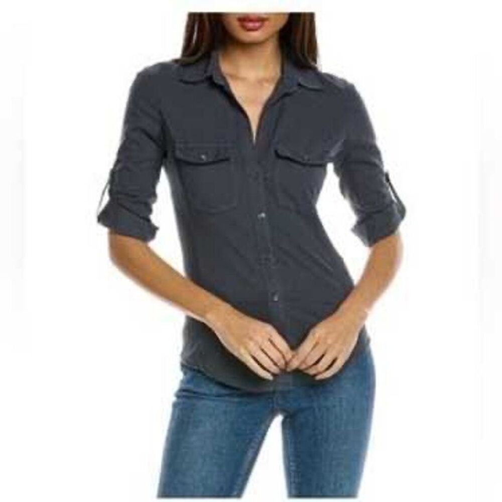 Standard James Perse Slub Contrast Panel Button Down Shirt Size 1 Medium Blue